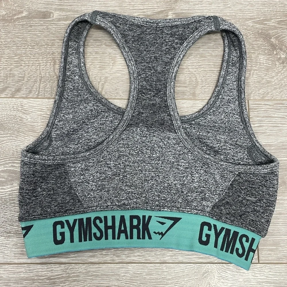 Gymshark Flex Sports Bra Charcoal Gray and Teal M